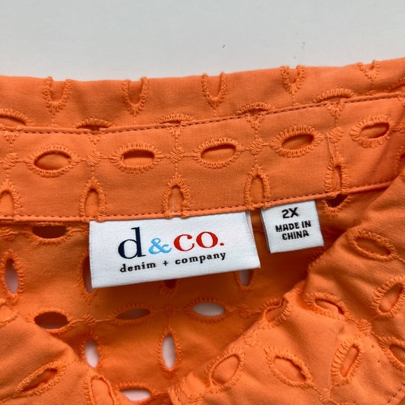 2 pc Denim & Co Twinset Button Front Eyelet Shirt & Tank Top Set Plus 2X Orange - Picture 9 of 12
